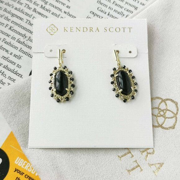Kendra Scott Jewelry - Kendra Scott Beaded Lee Gold Black Obsidian Drop Earrings NEW / DUST BAG